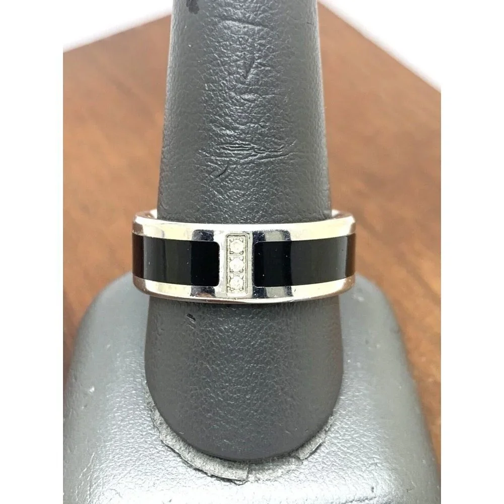 Men's Wedding Band Black Silver Steel 0.03ctw Diamond 8mm Wide Ring Size…